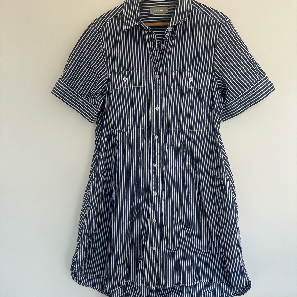 Everlane Navy Striped Casual Shirt dress pockets size M